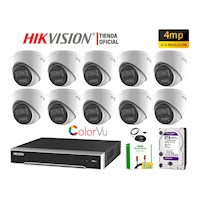Kit 10 Cámara Seguridad IP POE Hikvision 4MP Domo Color Vu Visión Noche Color Disco 2TB